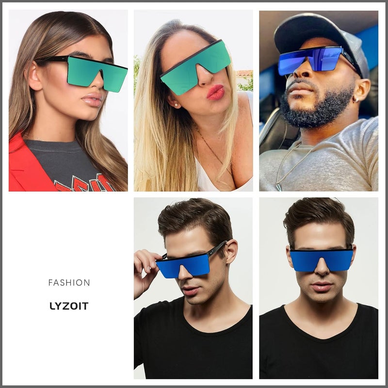 LYZOIT Square Oversized Sunglasses for Women Men Big Flat Top Fashion Shield Large UV Protection Rimless Shades - Image 5